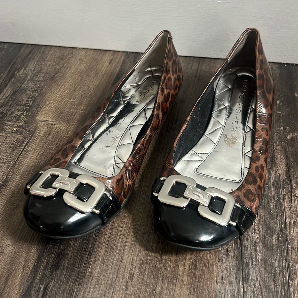 Marc Fisher leopard flats with silver buckles